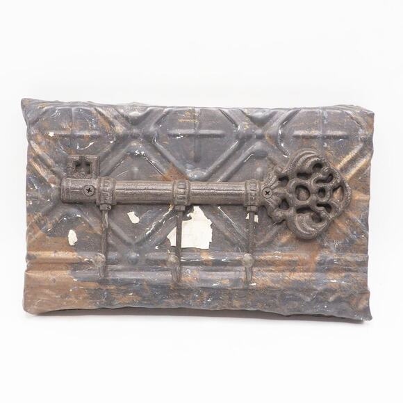 Vintage Handmade Key Hook Holder Hanging Rack Decor From Old Tin Ceiling